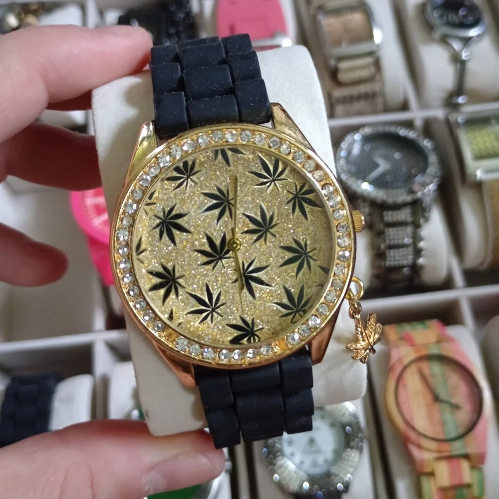 Gold and Black Leaf Pattern Watch
